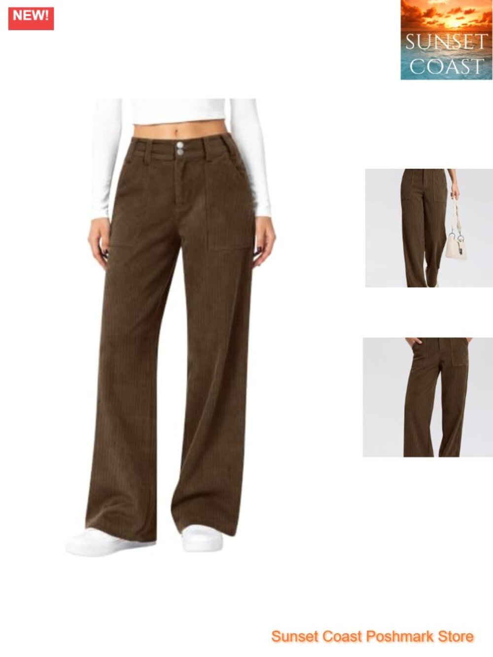 Corduroy Pants Wide Leg Mid Rise Relaxed Fit 30 Inch Inseam